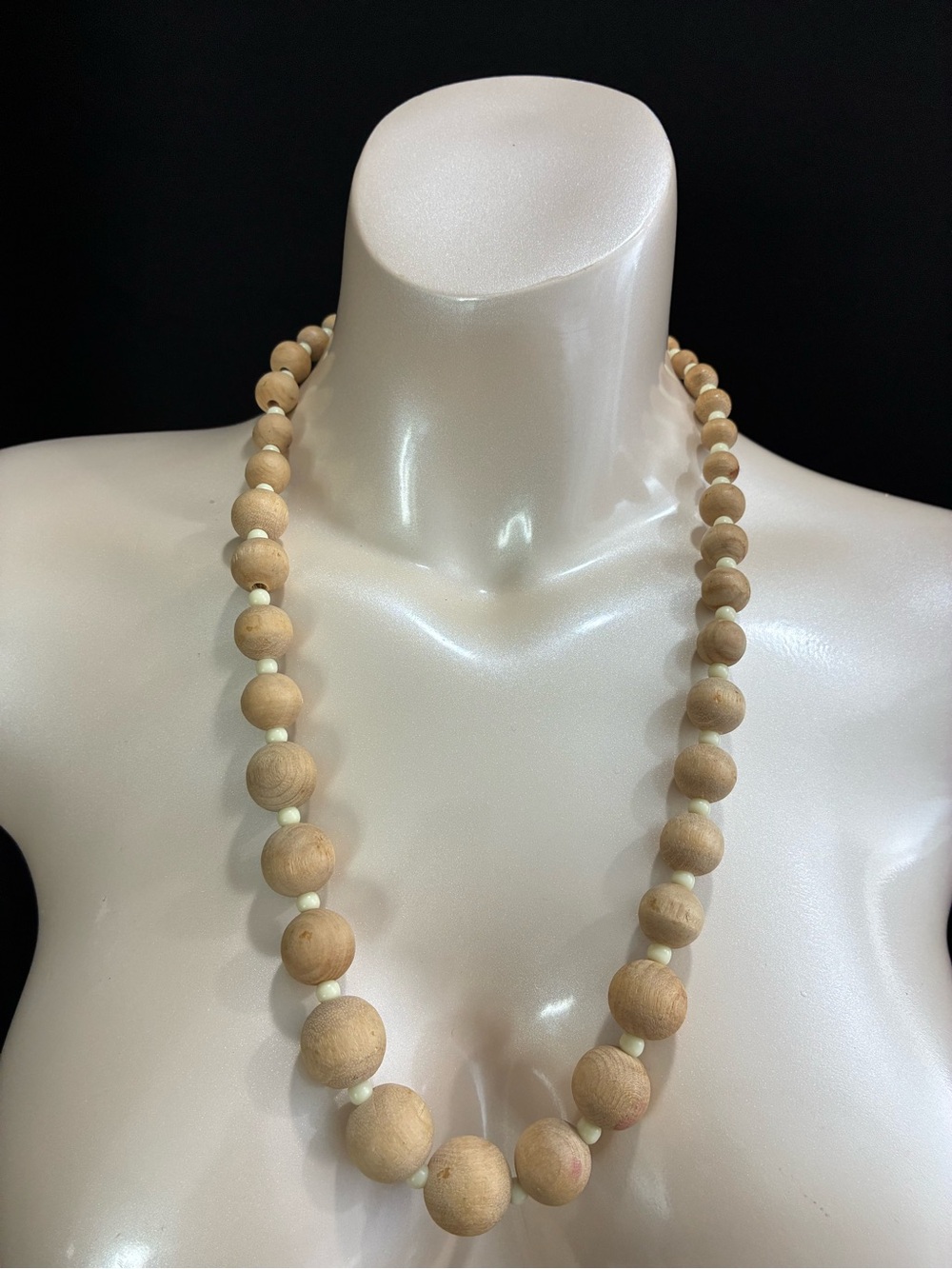Raw Natural Wood Bead Necklace - Neutral Brown Paintable Earthy Hippie